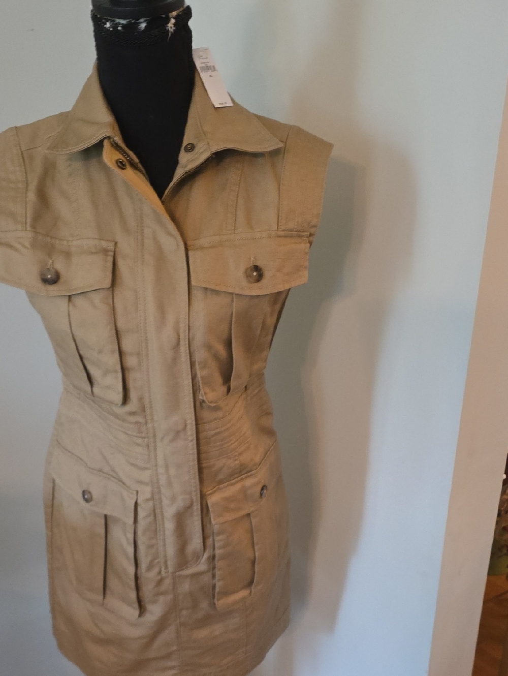 Sleeveless Cargo Mini Dress in British Khaki. NWT.  Banana Republic, Size XS.